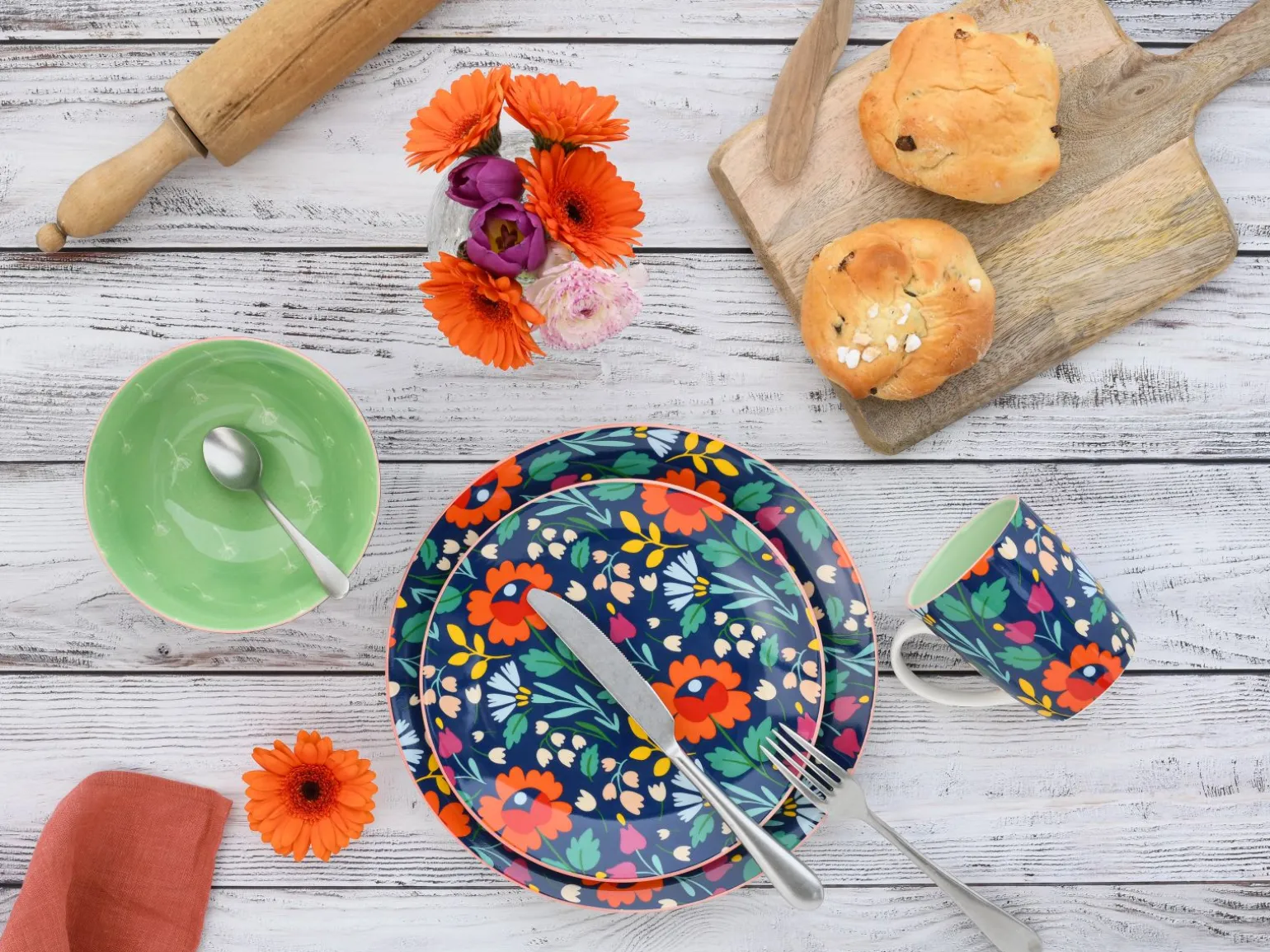 Folklore - Tellerset 12-tlg - Blau