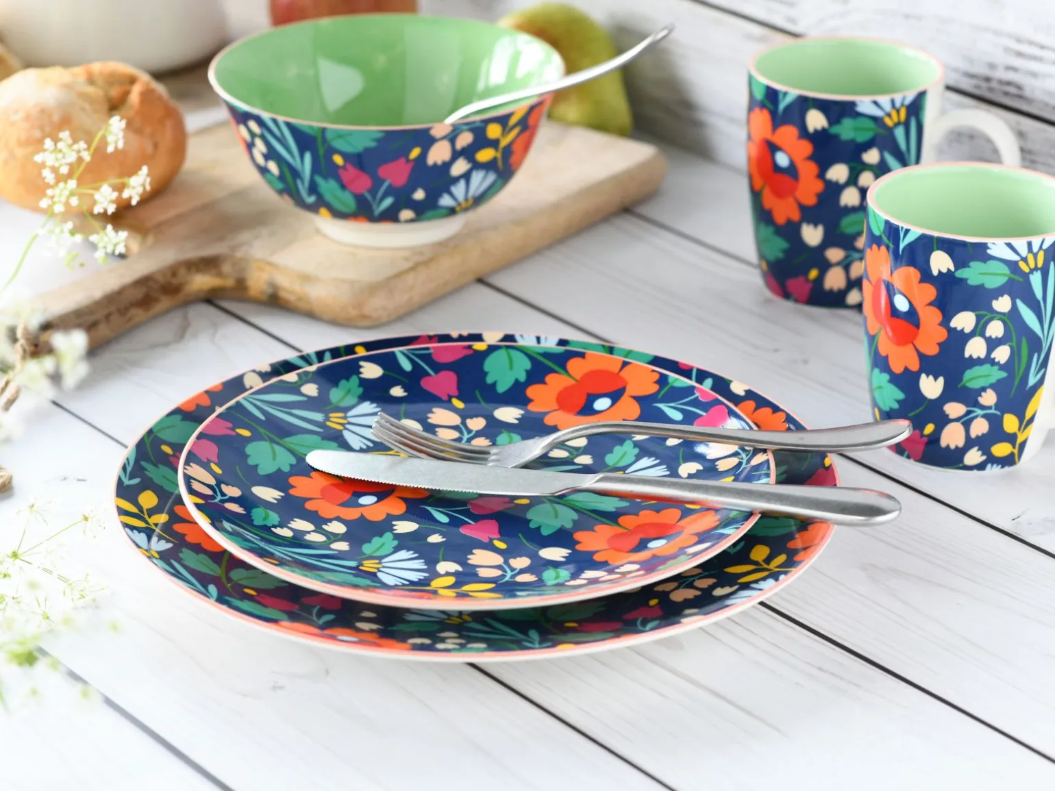 Folklore - Tellerset 12-tlg - Blau