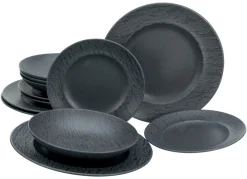 Schiefer - Tellerset 12-tlg - Schwarz