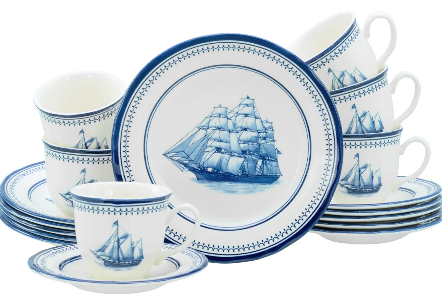 Segelschiff - Kaffeeservice 18-tlg - Blau