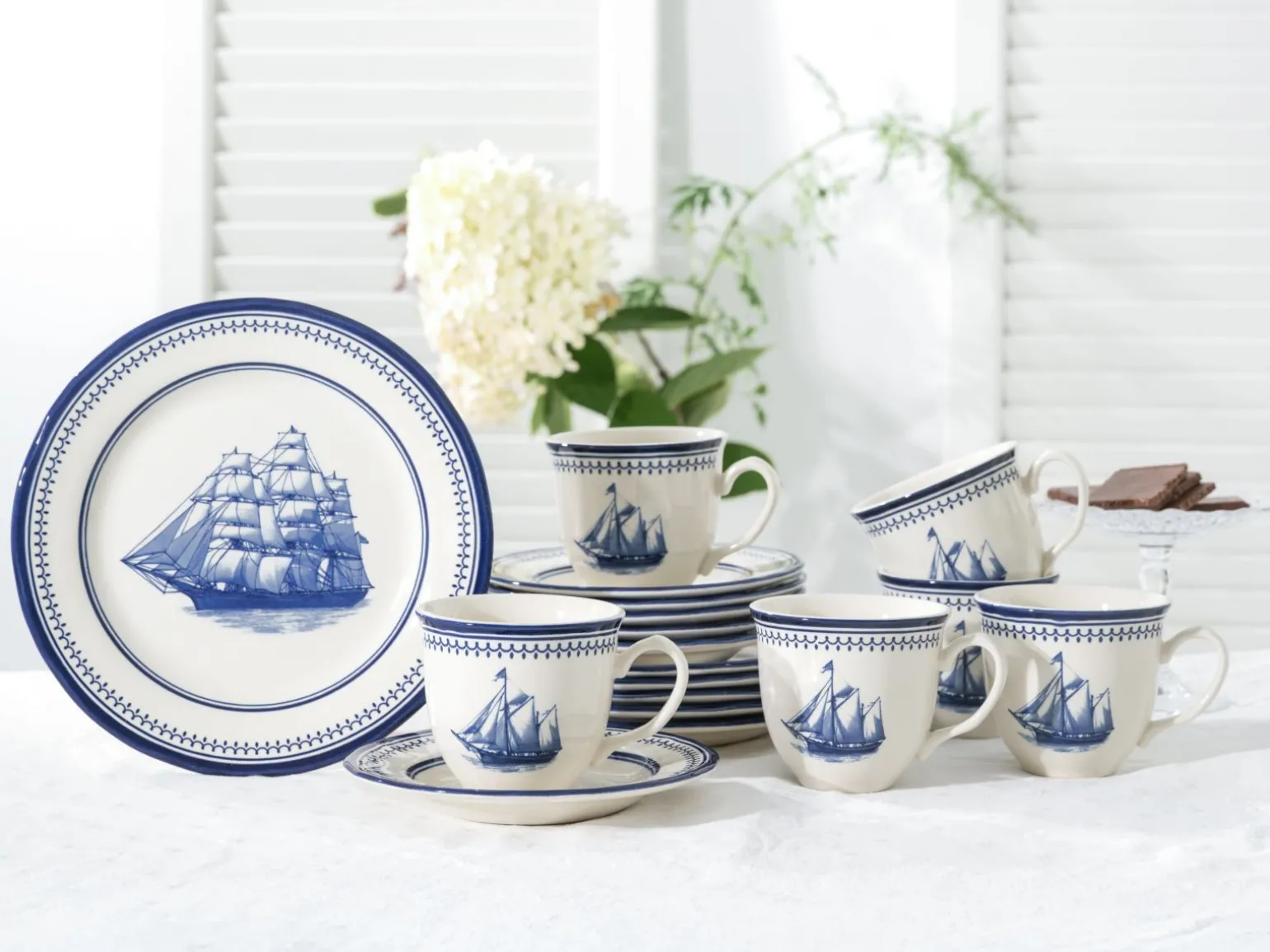 Segelschiff - Kaffeeservice 18-tlg - Blau